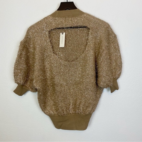 Anthropologie Maeve Violette Short-Sleeve Tinsel Sweater in Honey - Picture 4 of 6